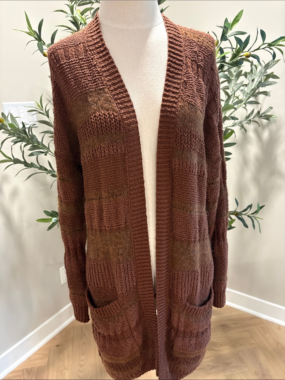 Abercrombie & Fitch Brown Open-Front Knit Cardigan